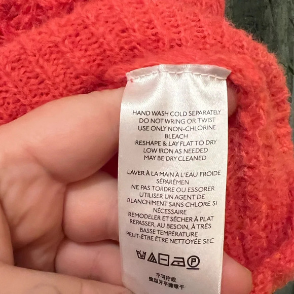 ANTHROPOLOGIE ruffled boat neck sweater size 1X cozy warm coral wool blend knit - Picture 5 of 9